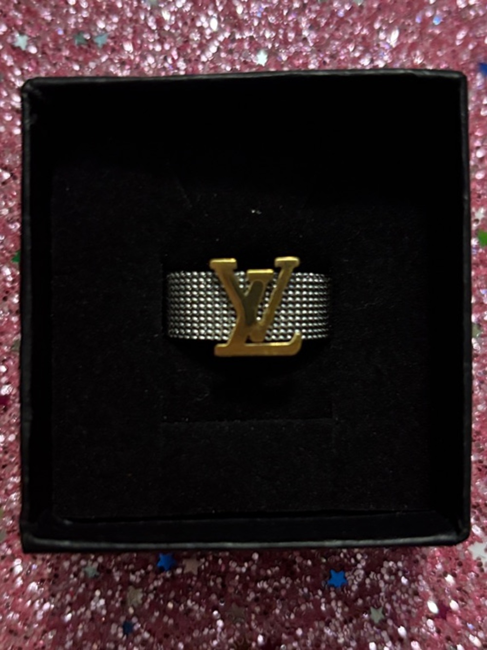 LV Gold Mesh Ring on Silver Band